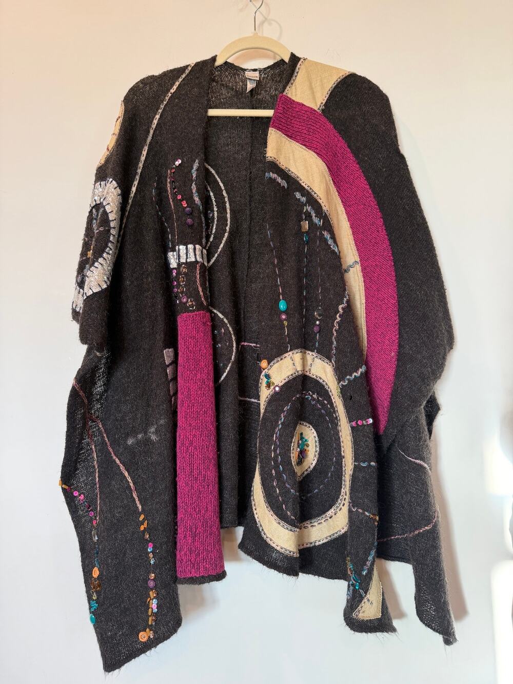 Chico's mohair blend hand beaded embroidered shawl sweater OS southwestern boho